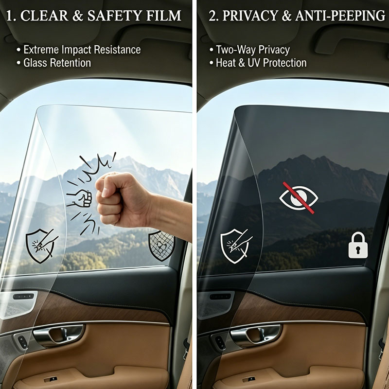 Película para janelas automotivas transparente e segura